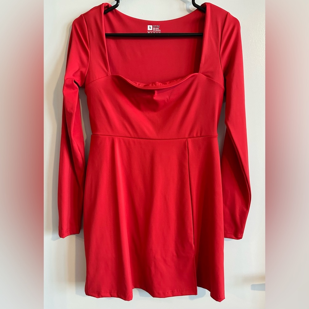 Vibrant Red Square Neck Bodycon Dress